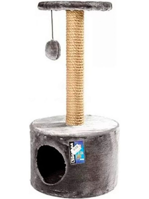Darell Scratching Post Round Small Playground for Cats Faux Fur Gray